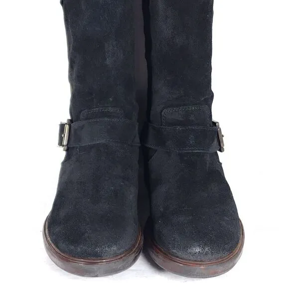 Cordani Italian Women's EU38 US7-7,5 Black Suede Leather Buckle Biker Boots