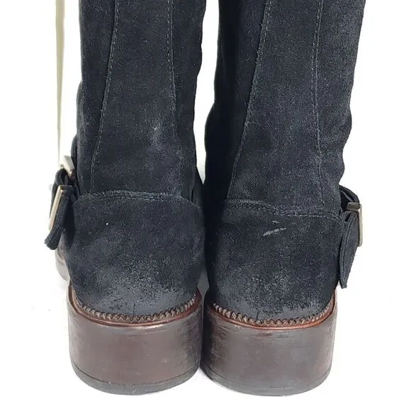 Cordani Italian Women's EU38 US7-7,5 Black Suede Leather Buckle Biker Boots