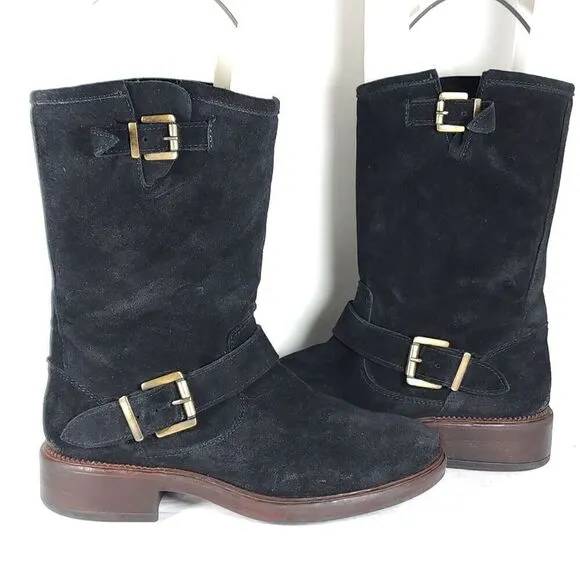 Cordani Italian Women's EU38 US7-7,5 Black Suede Leather Buckle Biker Boots
