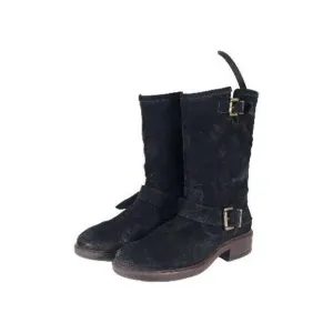Cordani Italian Women's EU38 US7-7,5 Black Suede Leather Buckle Biker Boots