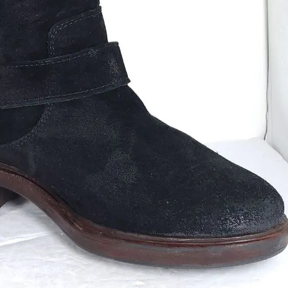 Cordani Italian Women's EU38 US7-7,5 Black Suede Leather Buckle Biker Boots