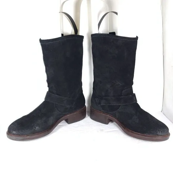 Cordani Italian Women's EU38 US7-7,5 Black Suede Leather Buckle Biker Boots