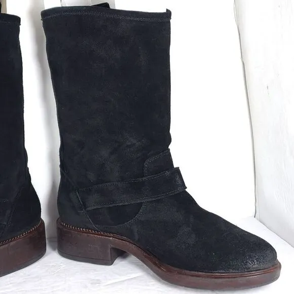 Cordani Italian Women's EU38 US7-7,5 Black Suede Leather Buckle Biker Boots