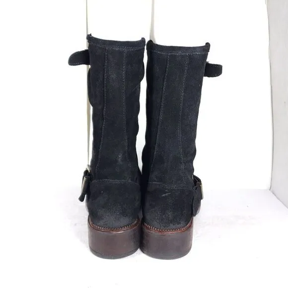 Cordani Italian Women's EU38 US7-7,5 Black Suede Leather Buckle Biker Boots