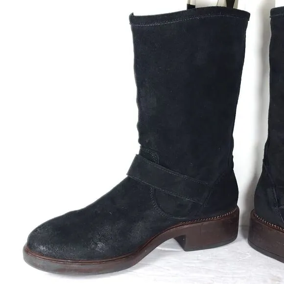 Cordani Italian Women's EU38 US7-7,5 Black Suede Leather Buckle Biker Boots