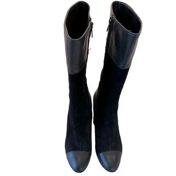 Cordani Vero Cuoio Black Suede &amp; Leather Tall Heeled Boots EU 38.5 US Women's 8