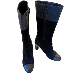 Cordani Vero Cuoio Black Suede &amp; Leather Tall Heeled Boots EU 38.5 US Women's 8