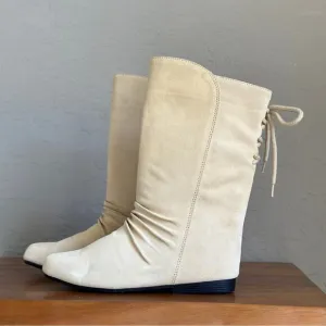 Cream suede leather lace back‎ detail boots size 8.5 pull on