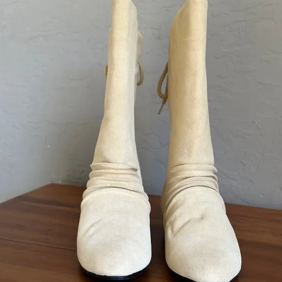 Cream suede leather lace back‎ detail boots size 8.5 pull on