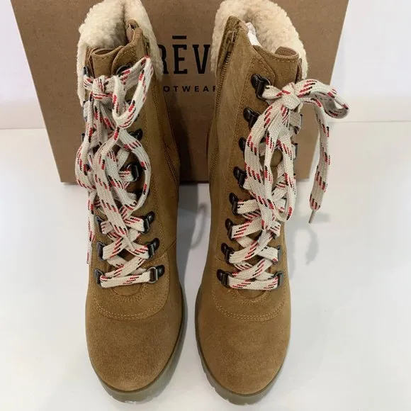 Crevo Joan Combat Boots Suede Faux Fur Heel Booties Tan Size 9 NEW