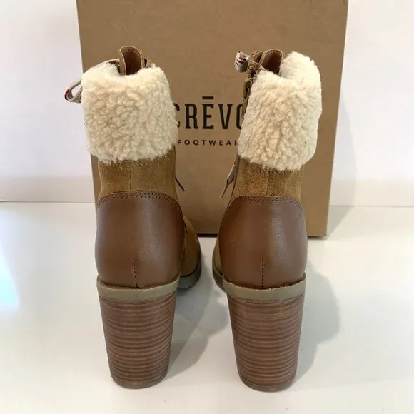 Crevo Joan Combat Boots Suede Faux Fur Heel Booties Tan Size 9 NEW