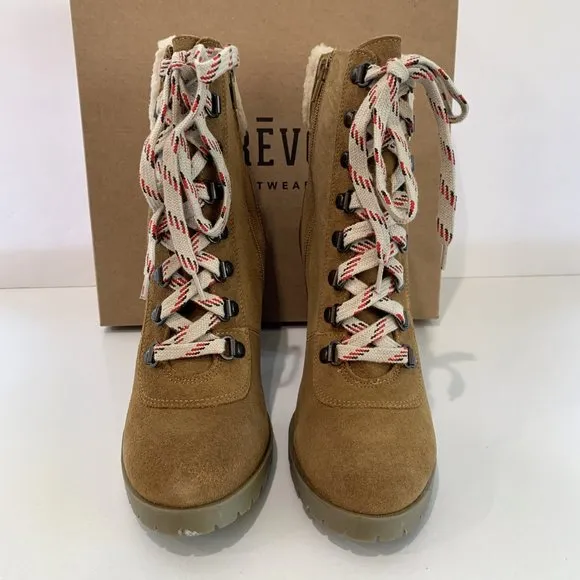 Crevo Joan Combat Boots Suede Faux Fur Heel Booties Tan Size 9 NEW