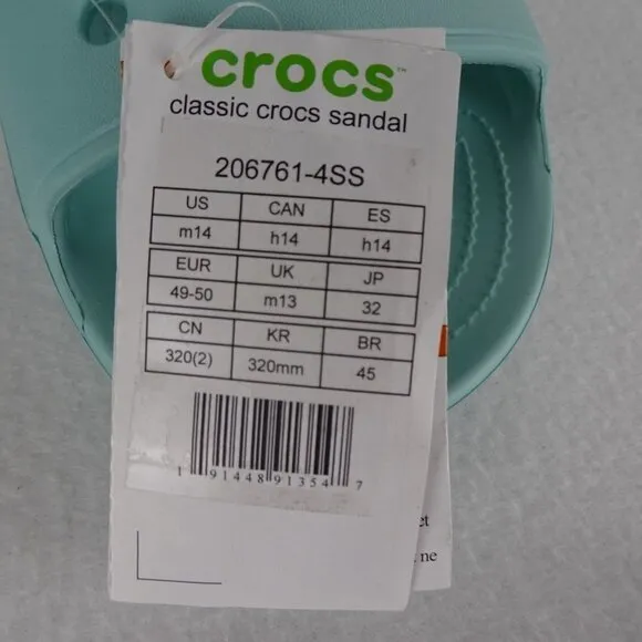 Crocs Classic Slides Men's Size 14 US Blue Double Strap Sandals Beach Shower