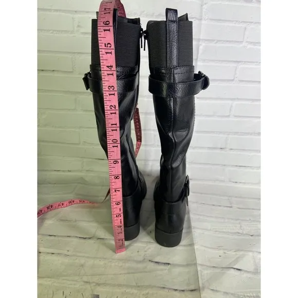 Croft &amp; Barrow Womens Size 6.5 Noemi Faux Leather Riding Boots Black Zip Up