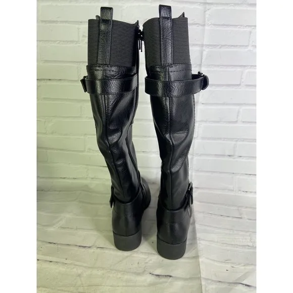 Croft &amp; Barrow Womens Size 6.5 Noemi Faux Leather Riding Boots Black Zip Up
