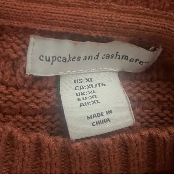 CUPCAKES &amp; CASHMERE x Revolve Burnt Orange Oversized Cable Knit Sweater XL