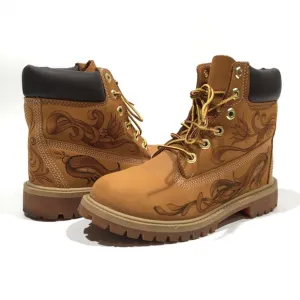 CUSTOM HAND PAINTED TIMBERLAND NUBUK BOOTS -YOUTH US 3.5 -FITS WOMEN US 5.5
