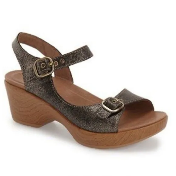 Dansko Joanie Wedge Heeled Mary Jane Sandals Bronze Metallic Leather Size 41