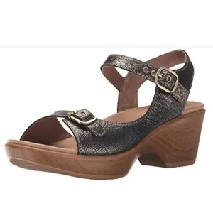 Dansko Joanie Wedge Heeled Mary Jane Sandals Bronze Metallic Leather Size 41