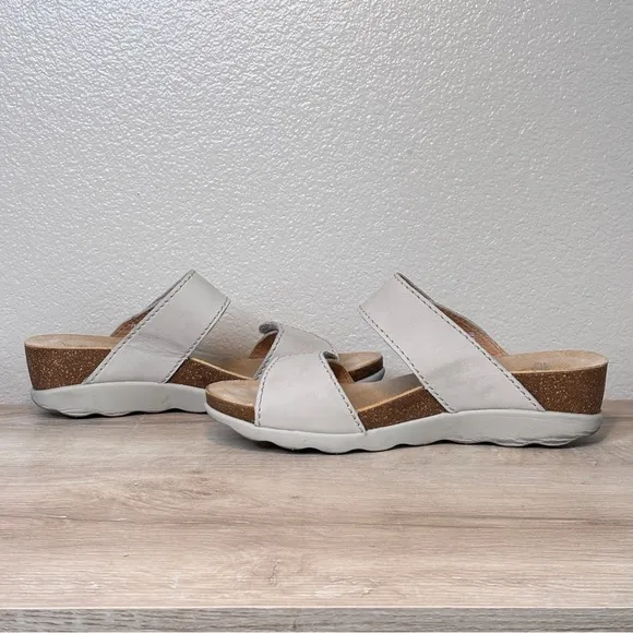 Dansko Maddy Beige Two Strap Slip On Wedge Sandal Size 38, US 7.5-8