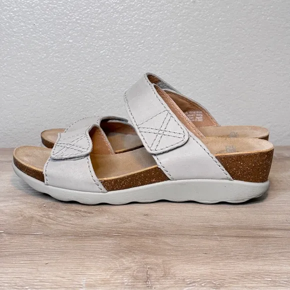 Dansko Maddy Beige Two Strap Slip On Wedge Sandal Size 38, US 7.5-8