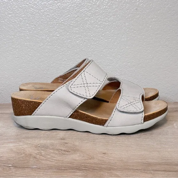 Dansko Maddy Beige Two Strap Slip On Wedge Sandal Size 38, US 7.5-8