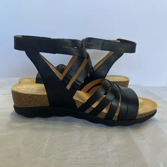 Dansko Mirabella Cork Wedge Gladiator Sandals Sz 40 Black Lightweight Leather