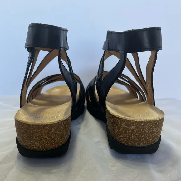 Dansko Mirabella Cork Wedge Gladiator Sandals Sz 40 Black Lightweight Leather