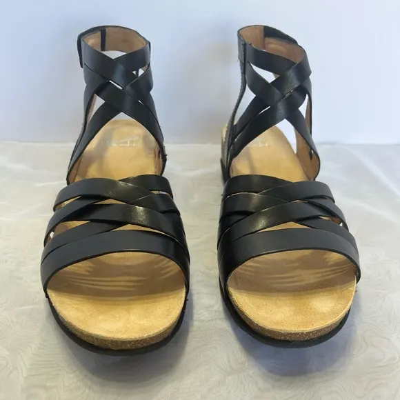 Dansko Mirabella Cork Wedge Gladiator Sandals Sz 40 Black Lightweight Leather