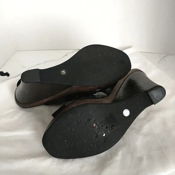 Derek Lam Genuine Leather Wedge Slingback Sandals - Black Size 37