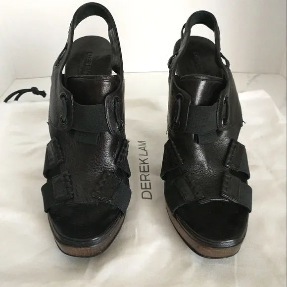 Derek Lam Genuine Leather Wedge Slingback Sandals - Black Size 37