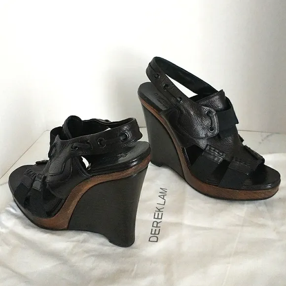 Derek Lam Genuine Leather Wedge Slingback Sandals - Black Size 37