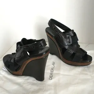 Derek Lam Genuine Leather Wedge Slingback Sandals - Black Size 37