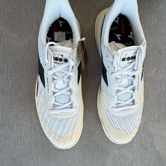 Diadora White and Blue Athletic Tennis Shoes with Retro Design