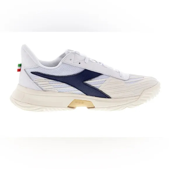 Diadora White and Blue Athletic Tennis Shoes with Retro Design