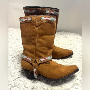 DINGO Western Boho Indie Cowboy Boots In Rust Stovepipe Micro SuedeSize 10