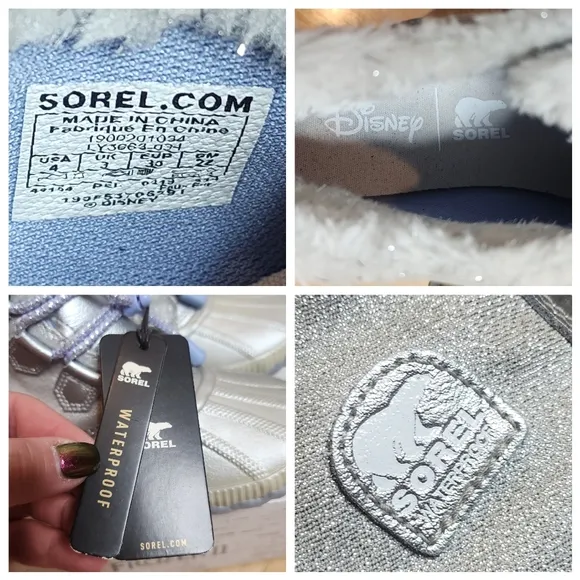 Disney x Sorel Frozen 2 Shimmery Sliver Boots Kids Size 4.