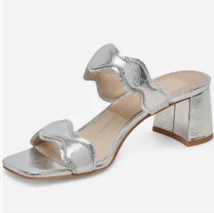 Dolce Vida Silver Distressed Leather Block Heel Sandals Size 8.5 new in box