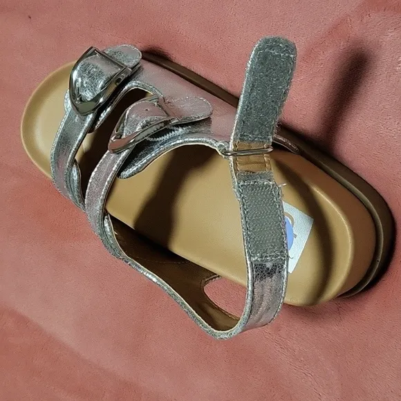 Dolce Vita Alameda Metallic Silver Buckle Slide Wedge Sandals - Size 6.5