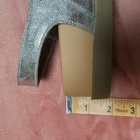 Dolce Vita Alameda Metallic Silver Buckle Slide Wedge Sandals - Size 6.5