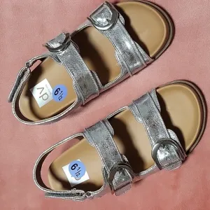 Dolce Vita Alameda Metallic Silver Buckle Slide Wedge Sandals - Size 6.5