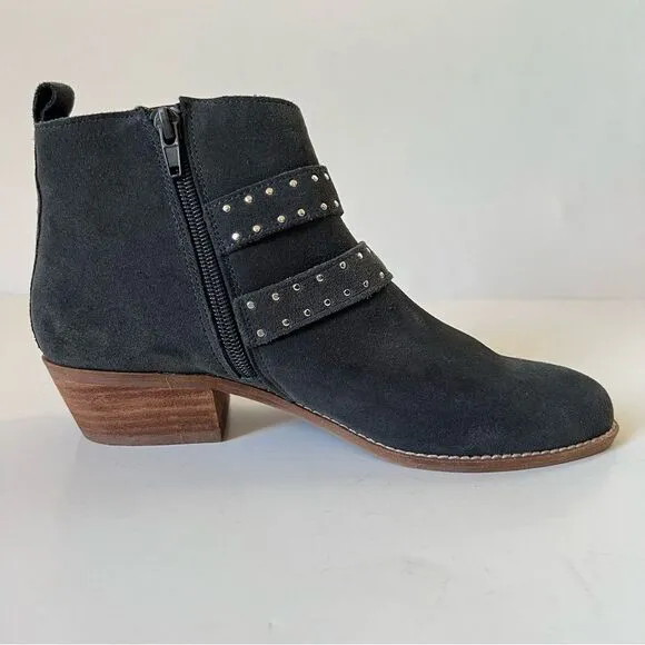 Dolce Vita Carlen Gray Suede Studded Buckle Ankle Booties Size 7.5
