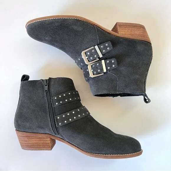 Dolce Vita Carlen Gray Suede Studded Buckle Ankle Booties Size 7.5