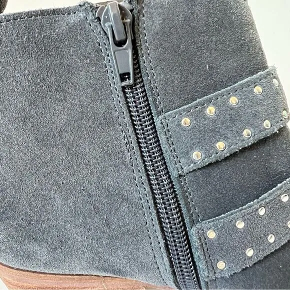 Dolce Vita Carlen Gray Suede Studded Buckle Ankle Booties Size 7.5