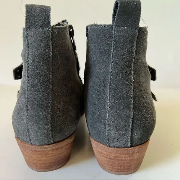 Dolce Vita Carlen Gray Suede Studded Buckle Ankle Booties Size 7.5