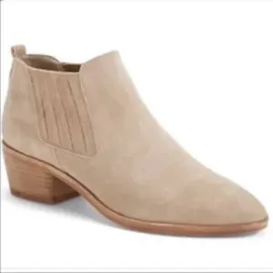 Dolce Vita Kadie Taupe Tan Suede Western Wood Block Heel Ankle Boots Size 10 EC
