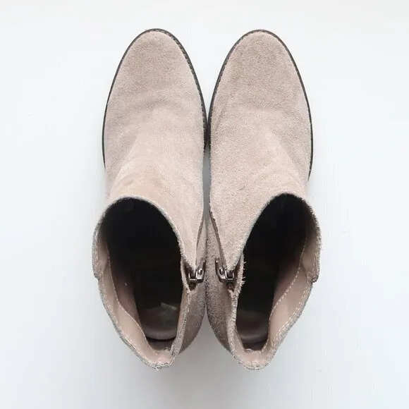 Dolce Vita Taupe Suede Leather Block Heel Ankle Boots / Booties Size 7.5