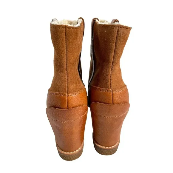 Dolce Vita Womens Pavlos Cognac Leather Ankle Boots Wedge Heeled Booties Sz 8.5