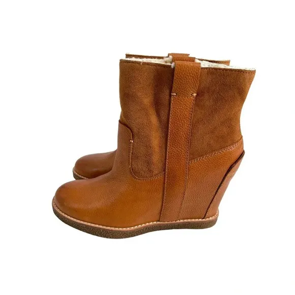 Dolce Vita Womens Pavlos Cognac Leather Ankle Boots Wedge Heeled Booties Sz 8.5