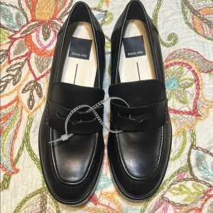 Dolce Vita Yanni Platform Heel Penny Loafer Women's Flats Black Leather Y2K 90s